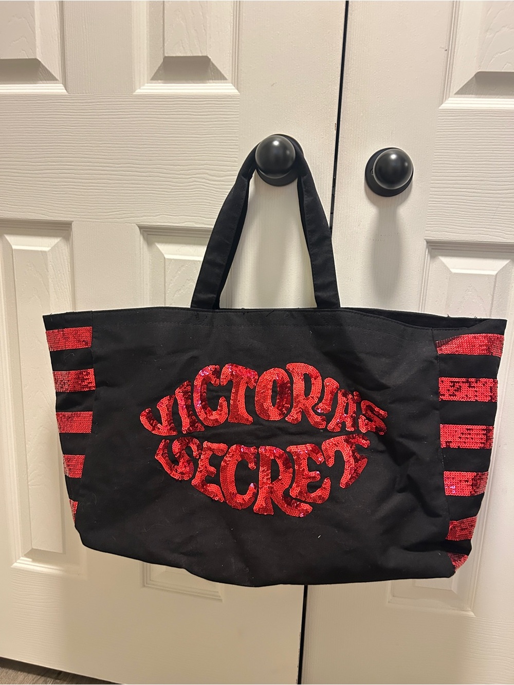 Victoria's Secret Black Tote with Red Sequin Logo